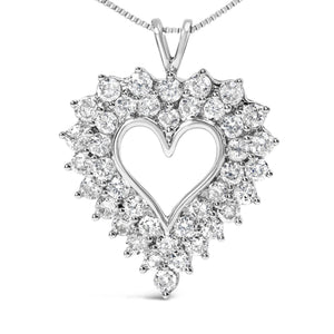 925 Sterling Silver 4.0 Cttw Diamond Two Row Open Heart 18