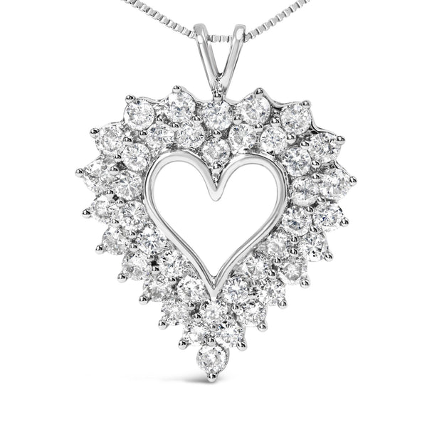 925 Sterling Silver 4.0 Cttw Diamond Two Row Open Heart 18