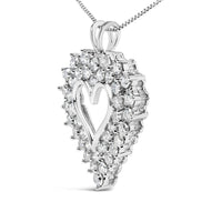 925 Sterling Silver 4.0 Cttw Diamond Two Row Open Heart 18