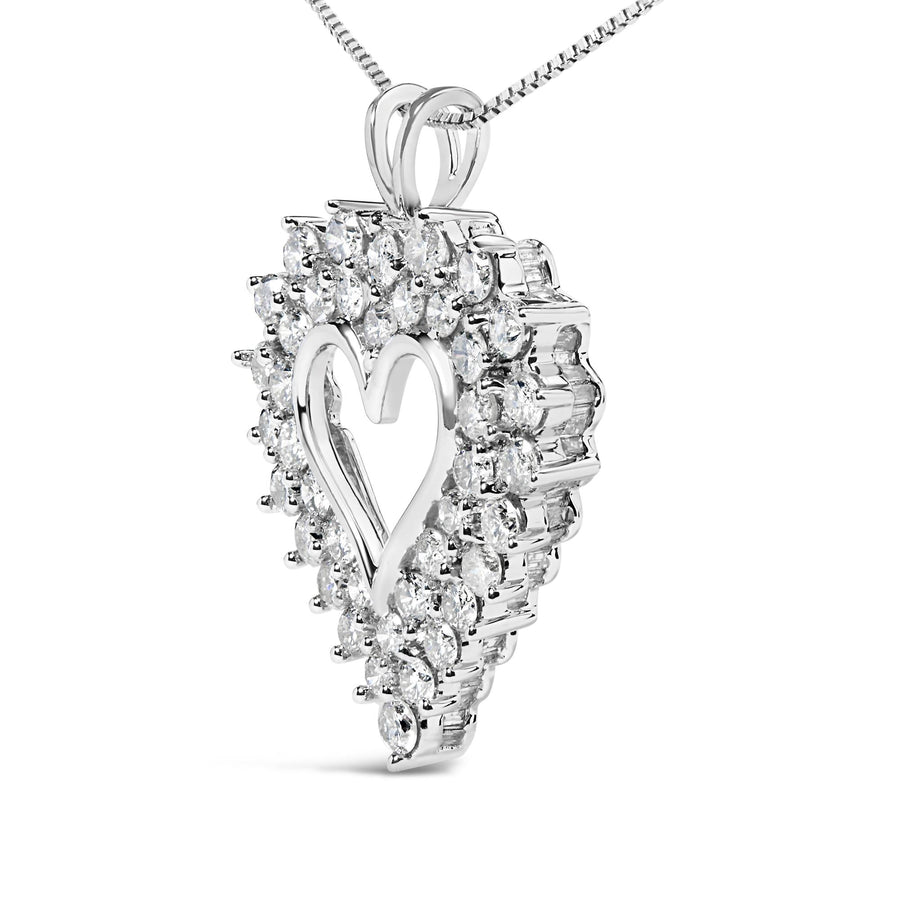 925 Sterling Silver 4.0 Cttw Diamond Two Row Open Heart 18