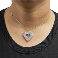 925 Sterling Silver 4.0 Cttw Diamond Two Row Open Heart 18