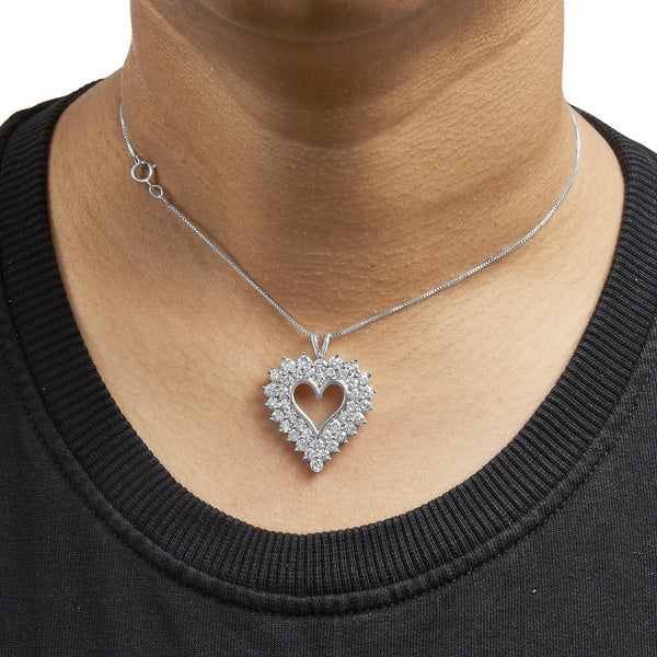925 Sterling Silver 4.0 Cttw Diamond Two Row Open Heart 18