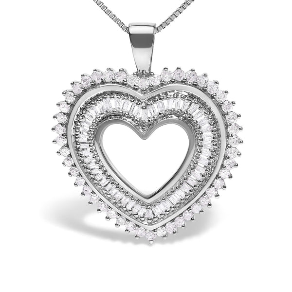 .925 Sterling Silver 1.0 Ctw Diamond Shadow Open Heart Halo 18