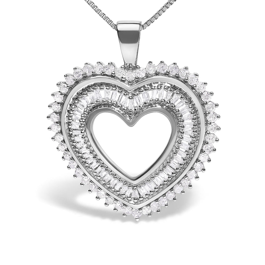 .925 Sterling Silver 1.0 Ctw Diamond Shadow Open Heart Halo 18