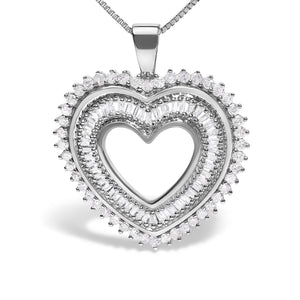 .925 Sterling Silver 1.0 Ctw Diamond Shadow Open Heart Halo 18