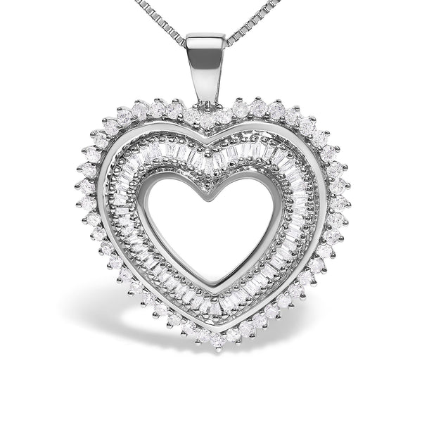 .925 Sterling Silver 1.0 Ctw Diamond Shadow Open Heart Halo 18