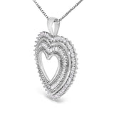.925 Sterling Silver 1.0 Ctw Diamond Shadow Open Heart Halo 18