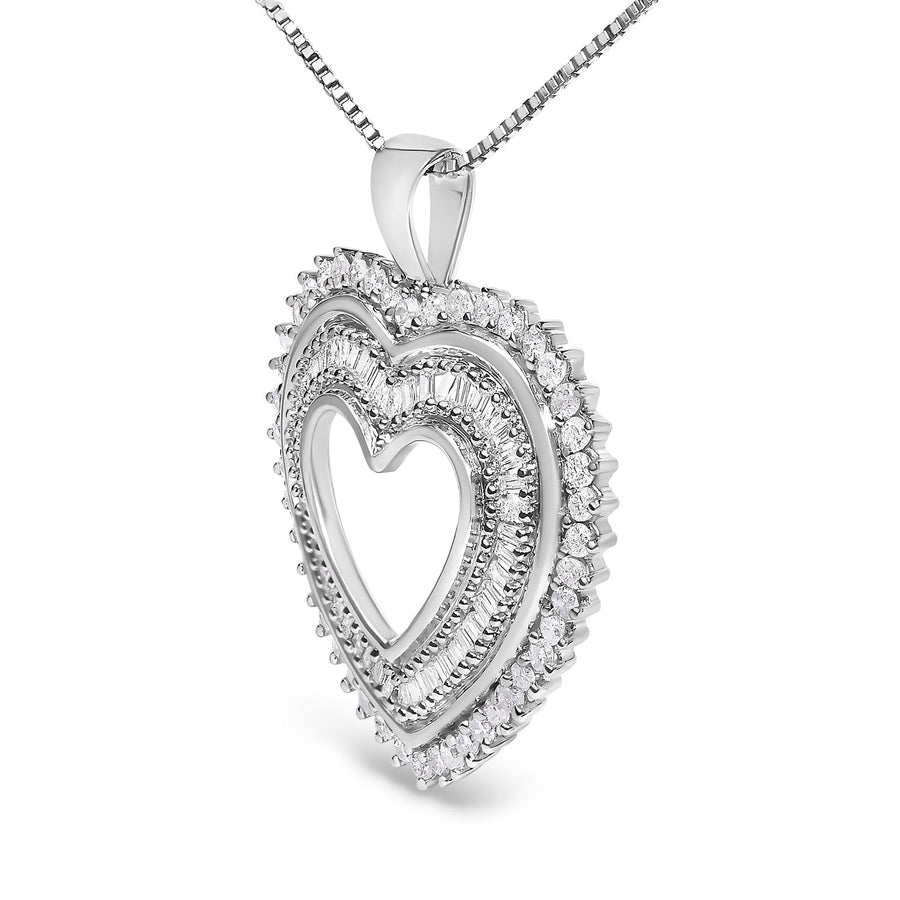 .925 Sterling Silver 1.0 Ctw Diamond Shadow Open Heart Halo 18
