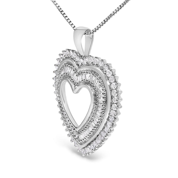 .925 Sterling Silver 1.0 Ctw Diamond Shadow Open Heart Halo 18