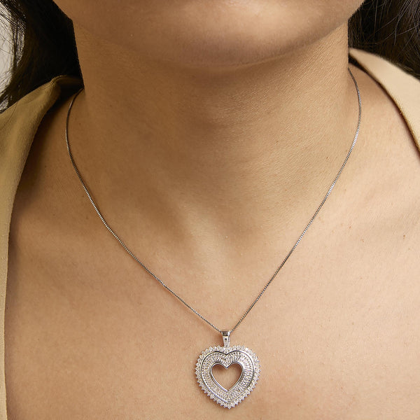 .925 Sterling Silver 1.0 Ctw Diamond Shadow Open Heart Halo 18
