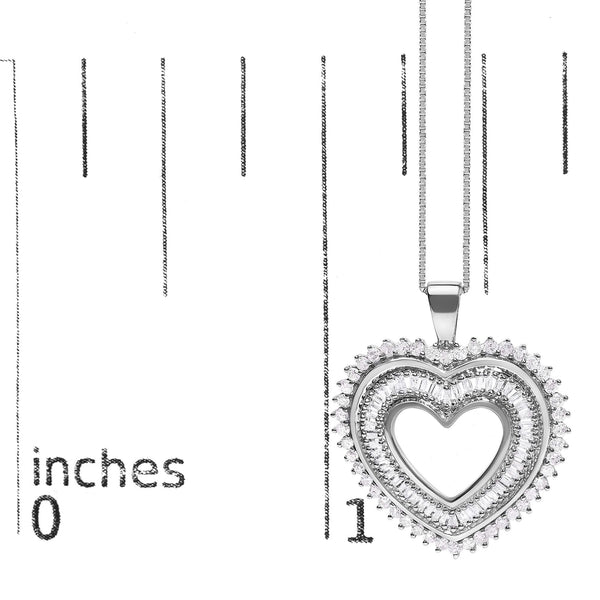 .925 Sterling Silver 1.0 Ctw Diamond Shadow Open Heart Halo 18