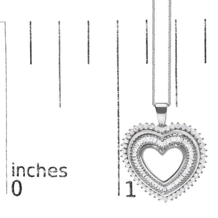 .925 Sterling Silver 1.0 Ctw Diamond Shadow Open Heart Halo 18