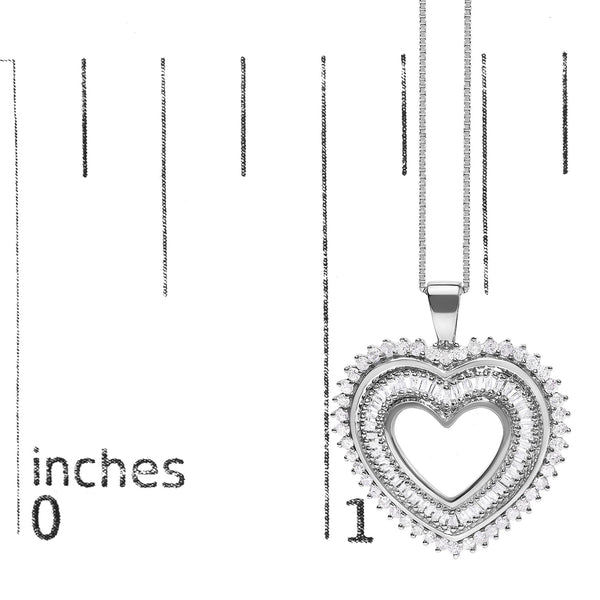 .925 Sterling Silver 1.0 Ctw Diamond Shadow Open Heart Halo 18