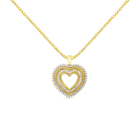 14K Yellow Gold Plated .925 Sterling Silver 1.0 Cttw Round and Baguette-Cut Diamond Composite Hearth 18" Pendant Necklace (I-J Color, I1-I2 Clarity)-0