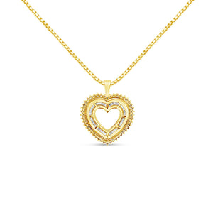 14K Yellow Gold Plated .925 Sterling Silver 1.0 Cttw Round and Baguette-Cut Diamond Composite Hearth 18