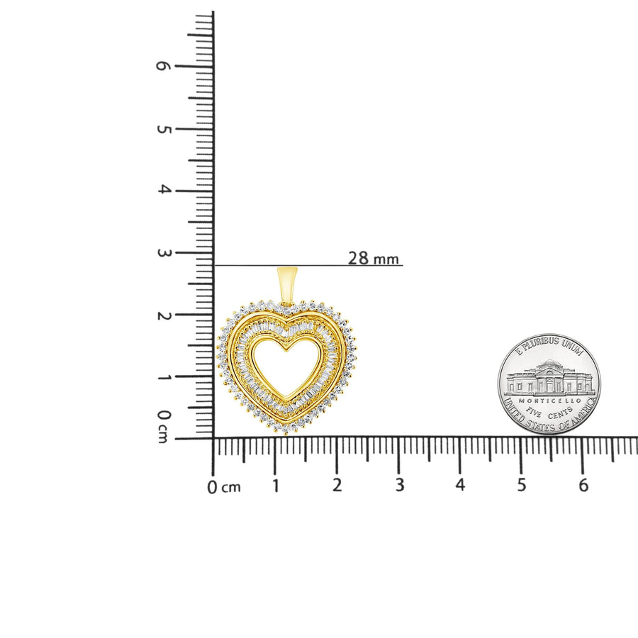 14K Yellow Gold Plated .925 Sterling Silver 1.0 Cttw Round and Baguette-Cut Diamond Composite Hearth 18