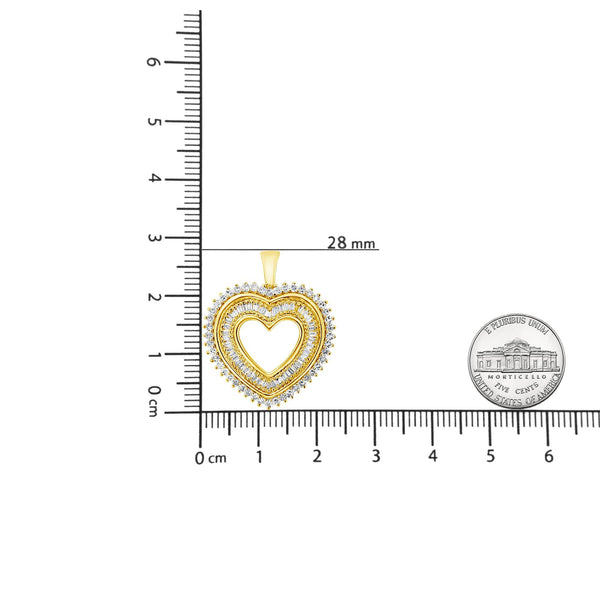 14K Yellow Gold Plated .925 Sterling Silver 1.0 Cttw Round and Baguette-Cut Diamond Composite Hearth 18