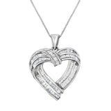 925 sterling silver heart necklace with baguette diamond stones thumbnail 1