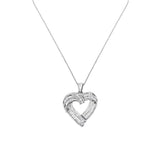 Sterling Silver 7/8 cttw Baguette Diamond Heart Pendant Necklace (I-J, I2-I3)-1 thumbnail 2