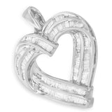 Sterling Silver 7/8 cttw Baguette Diamond Heart Pendant Necklace (I-J, I2-I3)-4 thumbnail 5