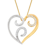 10K Two-Toned Gold 1/10 cttw Round Cut Diamond Swirl Heart Accent Pendant Necklace (H-I, I1-I2)-1 thumbnail 2