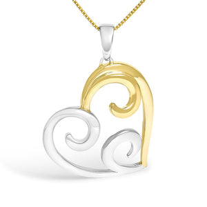 10K Yellow Gold Over .925 Sterling Silver Open Heart with Swirls 18
