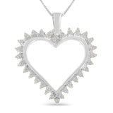 925 sterling silver necklace with heart-shaped diamond open heart pendant thumbnail 1