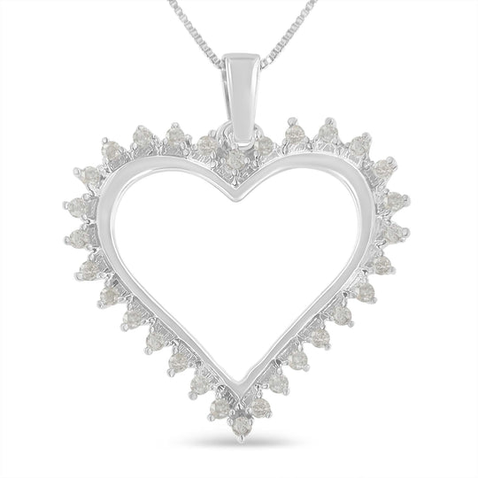 .925 Sterling Silver 1/4 cttw 3-Prong Diamond Open Heart 18" Pendant Necklace (I-J Color, I3 Clarity)-0