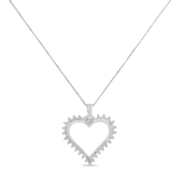 .925 Sterling Silver 1/4 cttw 3-Prong Diamond Open Heart 18