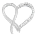 925 sterling silver heart pendant necklace with round diamond ribbon accents