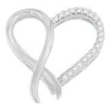 925 sterling silver heart pendant necklace with round diamond ribbon accents thumbnail 1