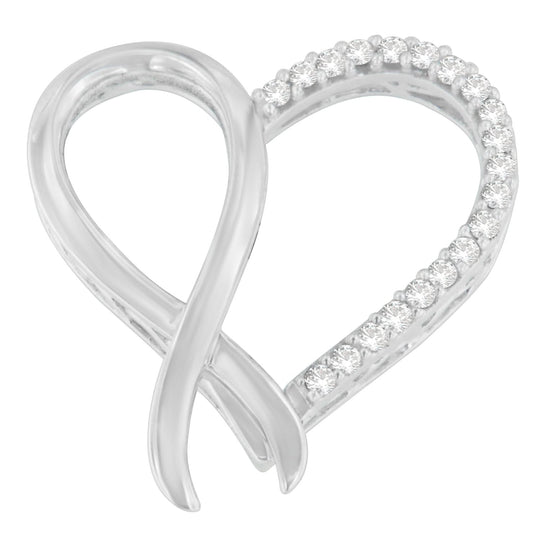 .925 Sterling Silver 1/4 cttw Round Cut Diamond Ribbon and Heart Accent Pendant Necklace (H-I, I2-I3)-0