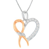 Two-Toned .925 Sterling Silver 1/5 cttw Round Cut Diamond Ribbon Heart Accent Pendant Necklace (H-I, I2-I3)-1 thumbnail 2