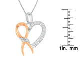 Two-Toned .925 Sterling Silver 1/5 cttw Round Cut Diamond Ribbon Heart Accent Pendant Necklace (H-I, I2-I3)-3 thumbnail 4