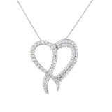 .925 Sterling Silver 1 cttw Diamond Heart and Ribbon 18