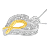 .925 Sterling Silver Two Toned 1/25 cttw Diamond Heart-Ribbon Pendant Necklace (I-J, I2-I3)-2 thumbnail 3