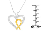 .925 Sterling Silver Two Toned 1/25 cttw Diamond Heart-Ribbon Pendant Necklace (I-J, I2-I3)-3 thumbnail 4