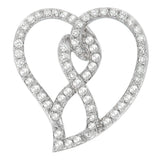 14K white gold necklace with heart and ribbon diamond pendant thumbnail 1