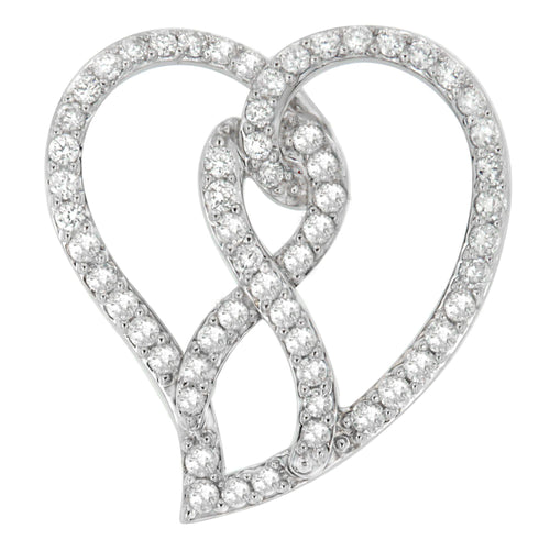 14K White Gold 1.0 Cttw White Diamond Awareness Ribbon & Open Heart 18