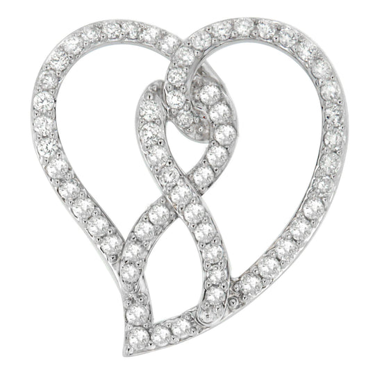 14K White Gold 1.0 Cttw White Diamond Awareness Ribbon & Open Heart 18" Pendant Necklace (H-I Color, I1-I2 Clarity) - White Diamond Ribbon-0