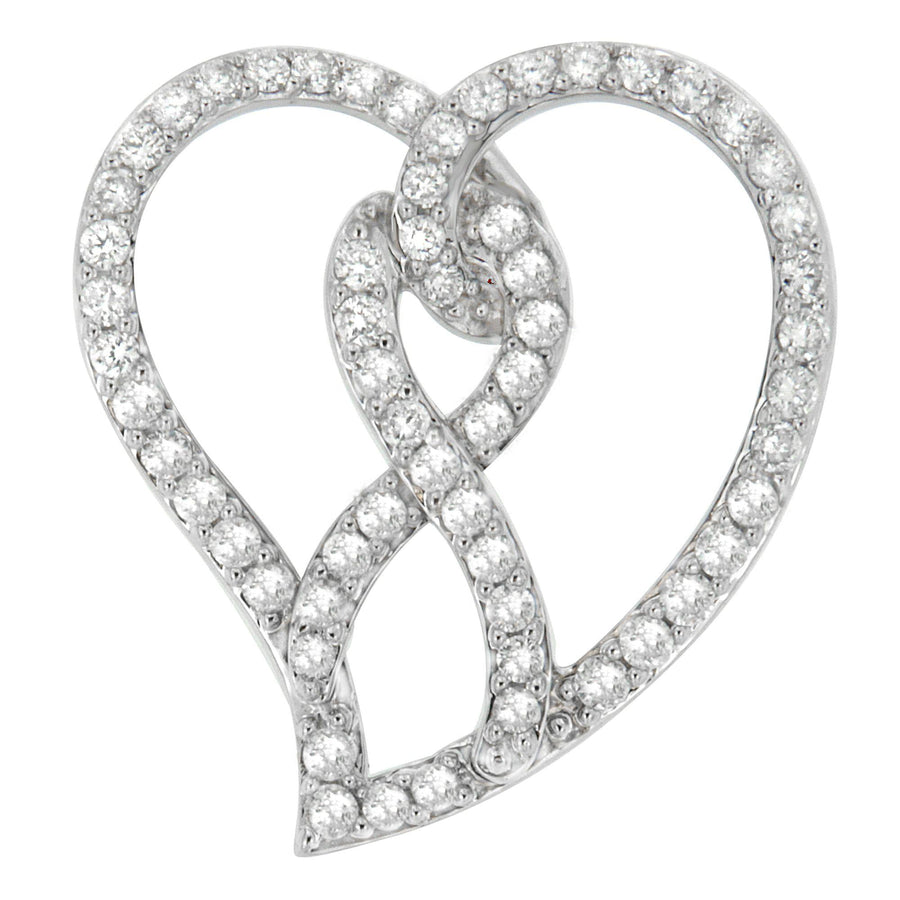 14K White Gold 1.0 Cttw White Diamond Awareness Ribbon & Open Heart 18