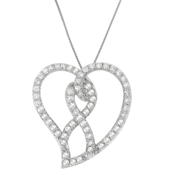 14K White Gold 1.0 Cttw White Diamond Awareness Ribbon & Open Heart 18