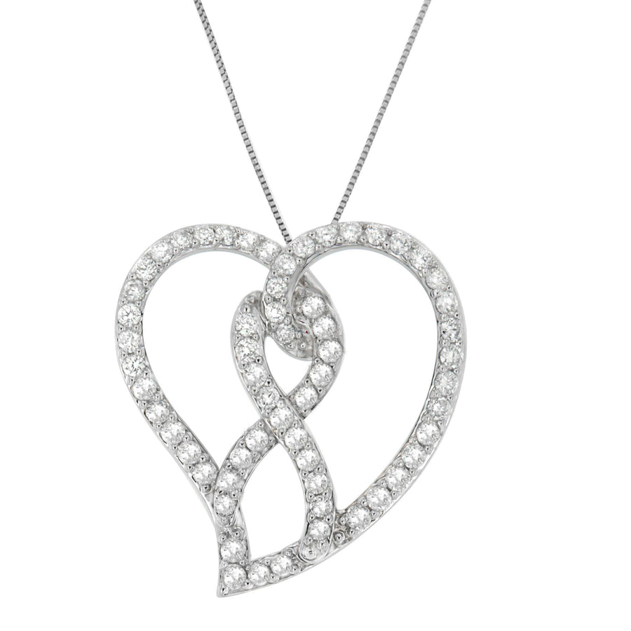 14K White Gold 1.0 Cttw White Diamond Awareness Ribbon & Open Heart 18