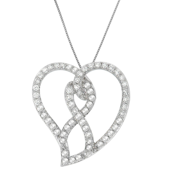 14K White Gold 1.0 Cttw White Diamond Awareness Ribbon & Open Heart 18