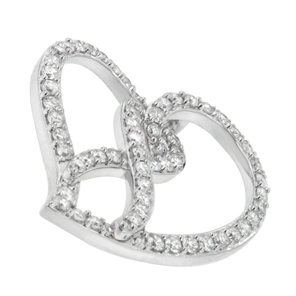 14K White Gold 1.0 Cttw White Diamond Awareness Ribbon & Open Heart 18