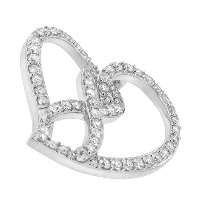 14K White Gold 1.0 Cttw White Diamond Awareness Ribbon & Open Heart 18