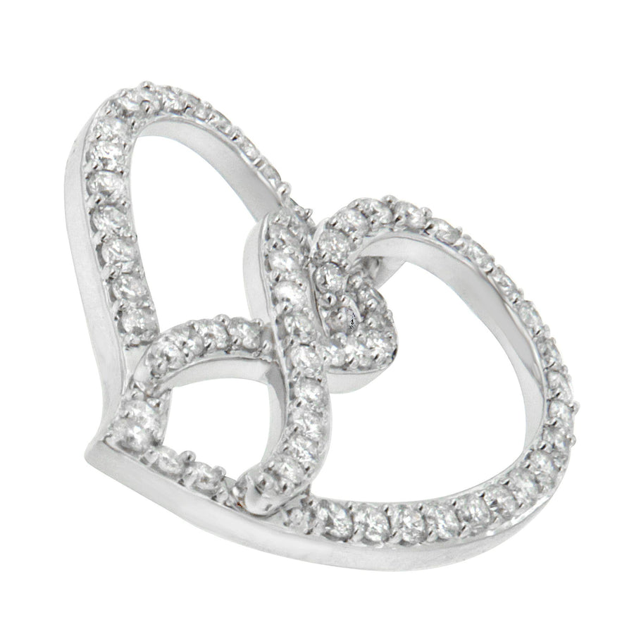 14K White Gold 1.0 Cttw White Diamond Awareness Ribbon & Open Heart 18