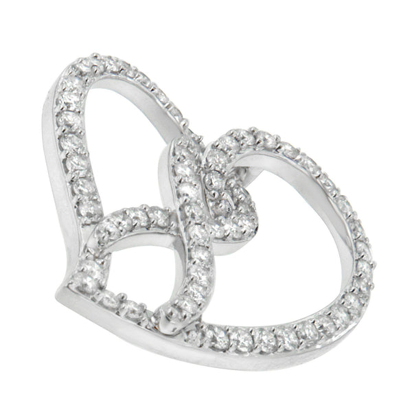 14K White Gold 1.0 Cttw White Diamond Awareness Ribbon & Open Heart 18