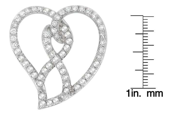 14K White Gold 1.0 Cttw White Diamond Awareness Ribbon & Open Heart 18
