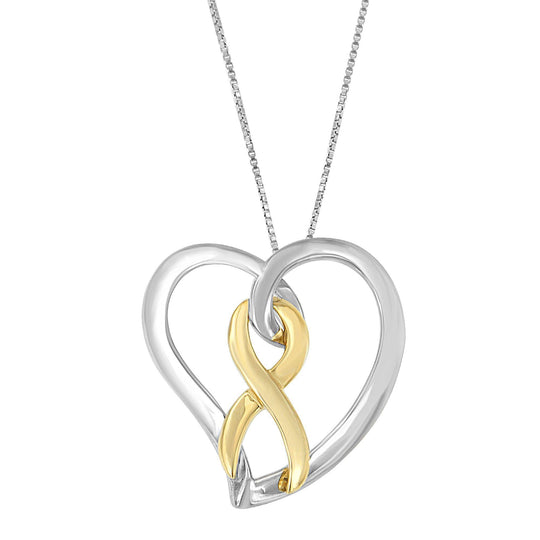 14K Gold and Silver Heart Bow Pendant Necklace-0